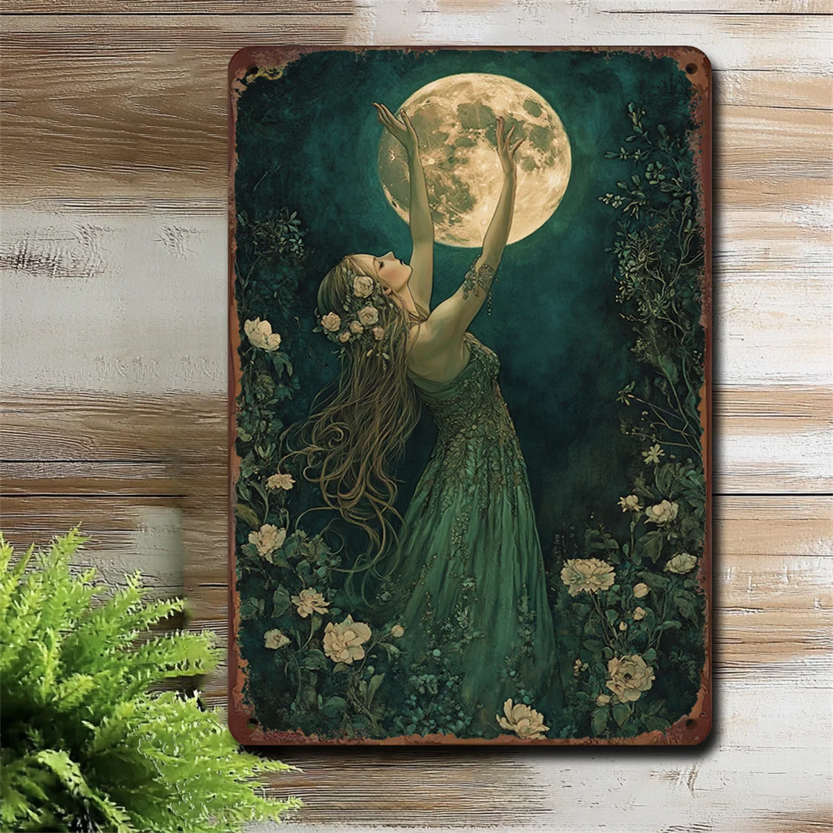 1PC Vintage Moonlight Dancer Iron Wall Decor Abstract Vintage Home Bar Kitchen Garage Decorative Painting - 8x12 Inches