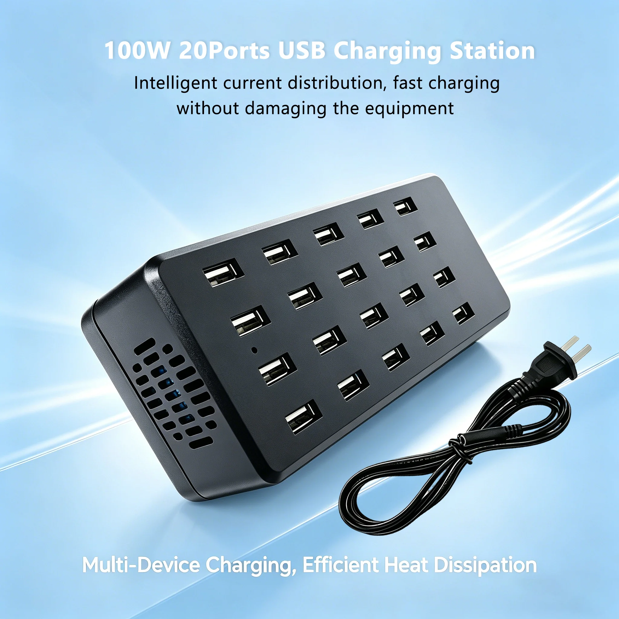 20 Ports Universal USB Charging Station 150W Multi Device Fast Charger Desktop Charging Dock Adapter for Smartphone Tablet Home