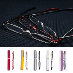Elegant Reading Glasses Metal Frame Pen Box Ultra-thin Men Women Portable Mini Reading Glasses Presbyopia Eyeglasses With Box