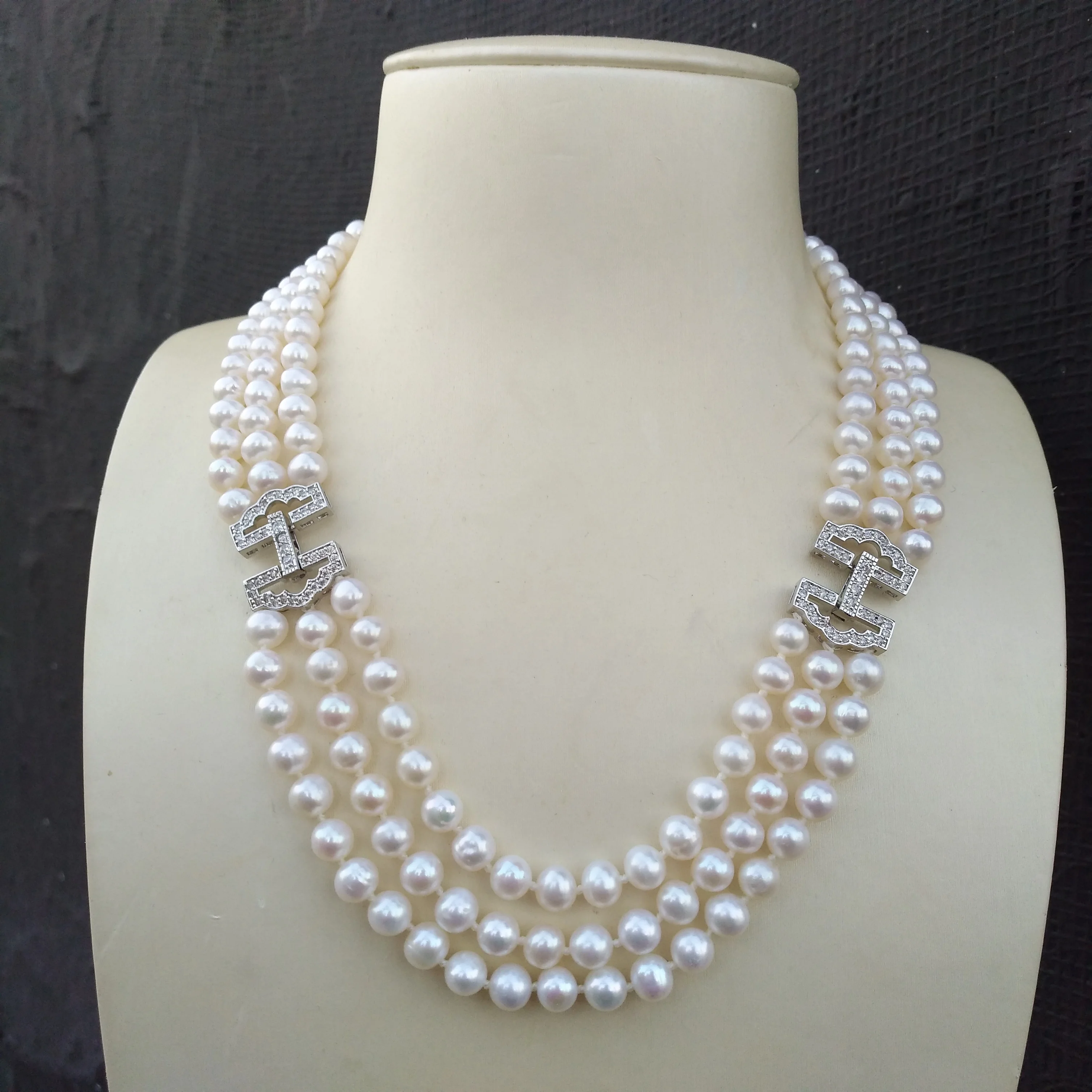 3ROW  Genuine Natural AAA White akoyaPearl Necklace  We specialize in pearl jewelry.