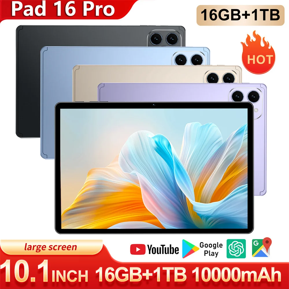 

New Pad 16 Pro Tablet 4G 5G Dual SIM 10000Mah Global Version 22GB+2TB Tablets 10.1HD Screen Tab Children's WIFI Android 15