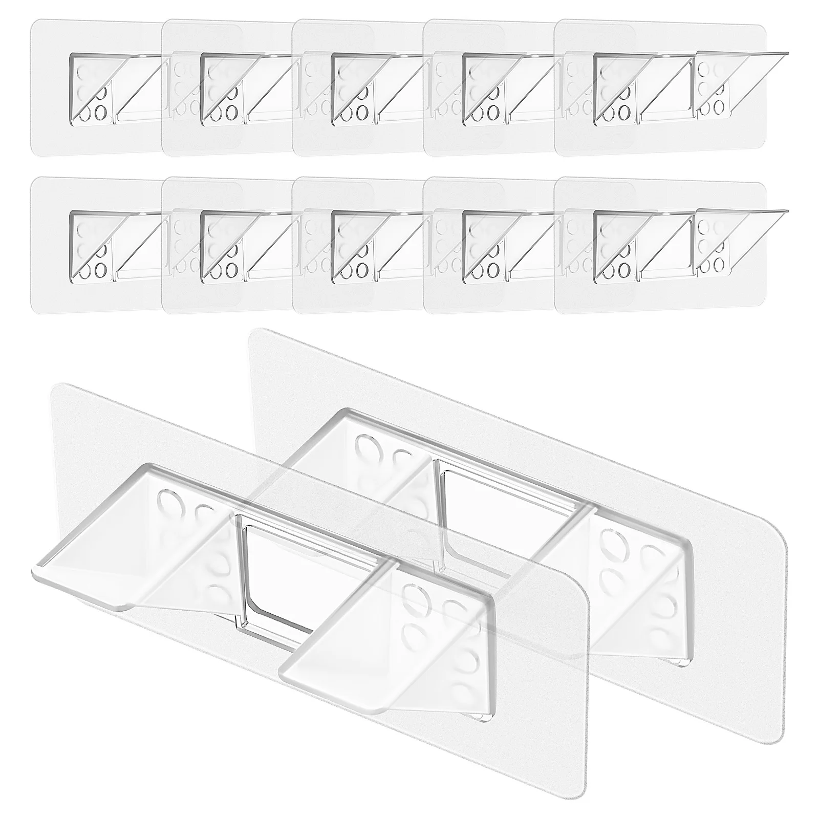 

12pcs Plastic Shelf Supports 150x70MM Clear Strong Adhesive Kitchen Cabinet Closet Pegs Wood Shelving Brackets