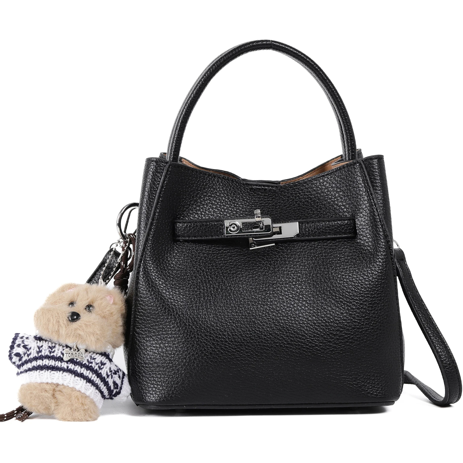 Bucket Crossbody Bag Women Small Shoulder Purse Handbag Vegan Leather Lychee Patterned Designer Top Handle Satchel Clutch Cute