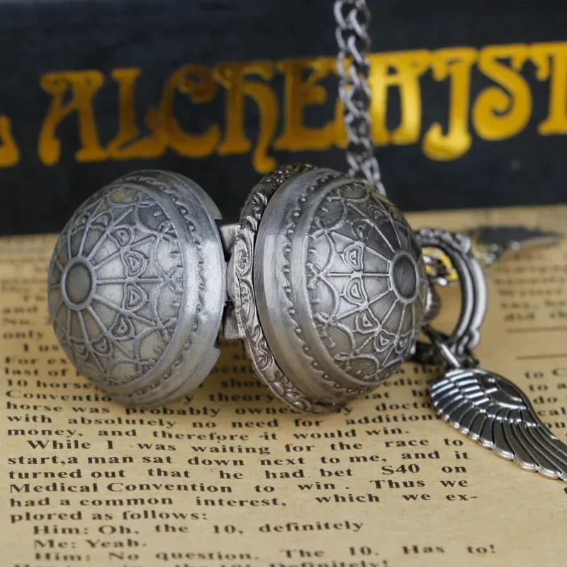 그레이 빈티지 윙 볼 플랩 포켓 시계 절묘한 목걸이 펜던트 Fob 체인 빈티지 Steampunk 포켓 시계 남성 여성 매직