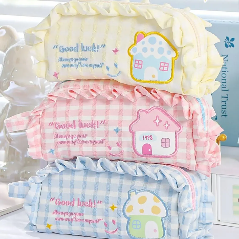 Flower Dopamine House Pencil Bag Large Capacity Zipper Stationery Storage Bag Cosmetics Storage Creative Pen Pencil Case