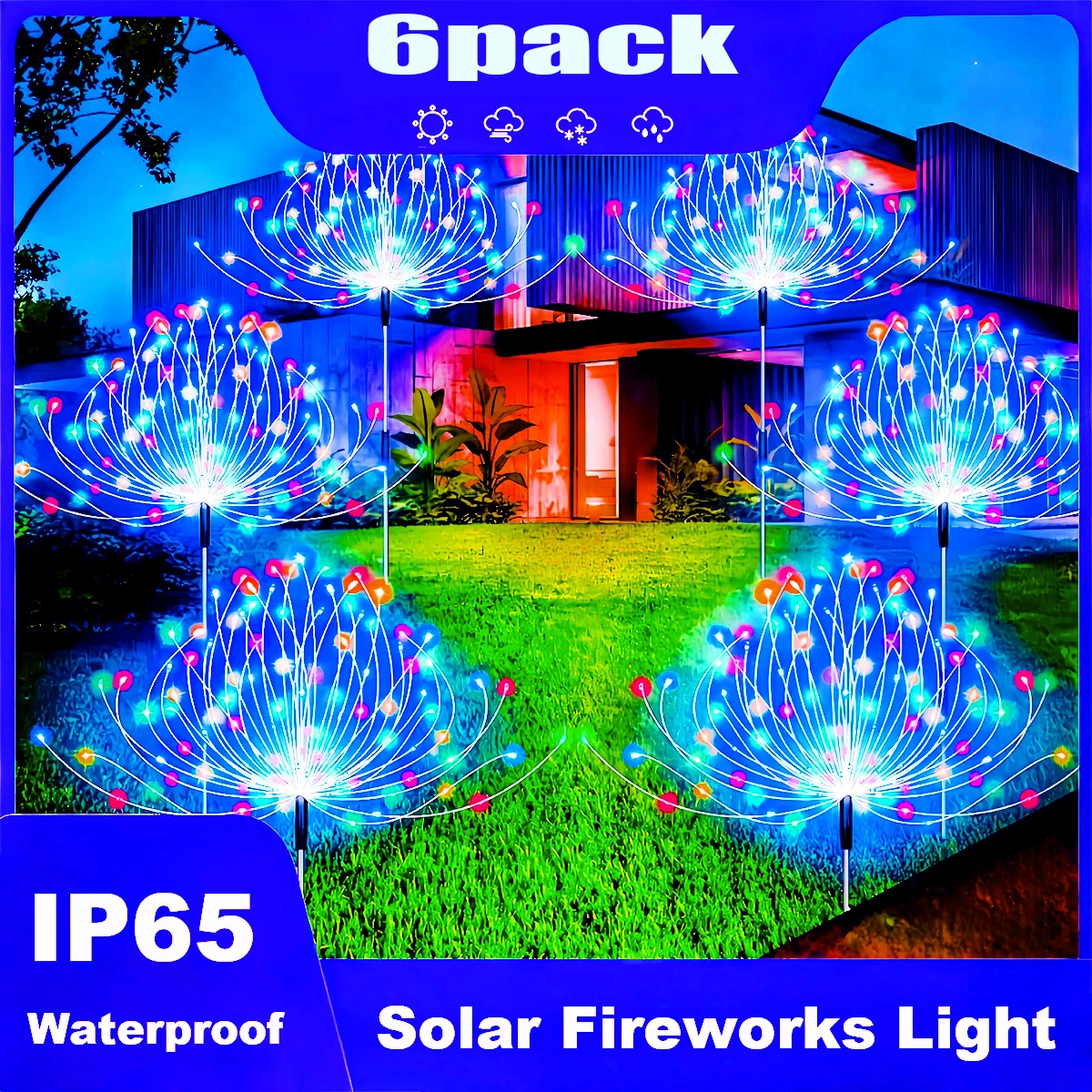1-6PCS Solar Garden Lights Firework Lights Outdoor Starburst Sparkler 200LED Multicolor For Path Lawn Walkway Patio Yard Parties