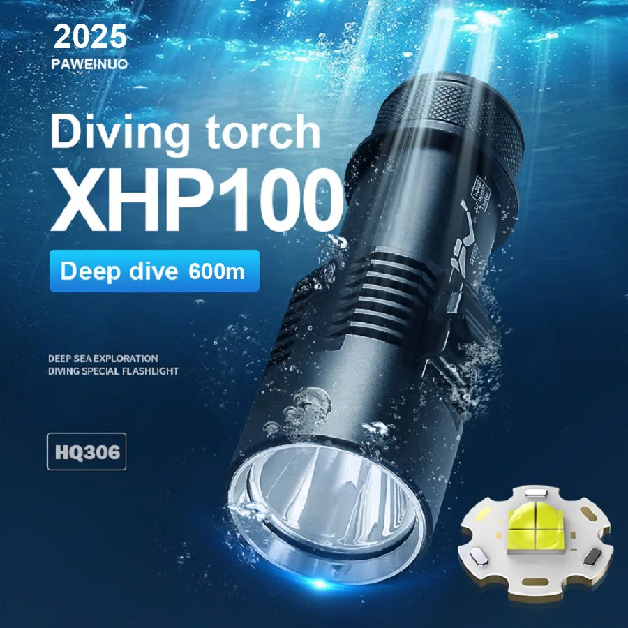 

5000000LM Diving Flashlight XHP100 Professional Scuba Diving LED Torch IPX8 Waterproof Flash Light Powerful Underwater Lamps