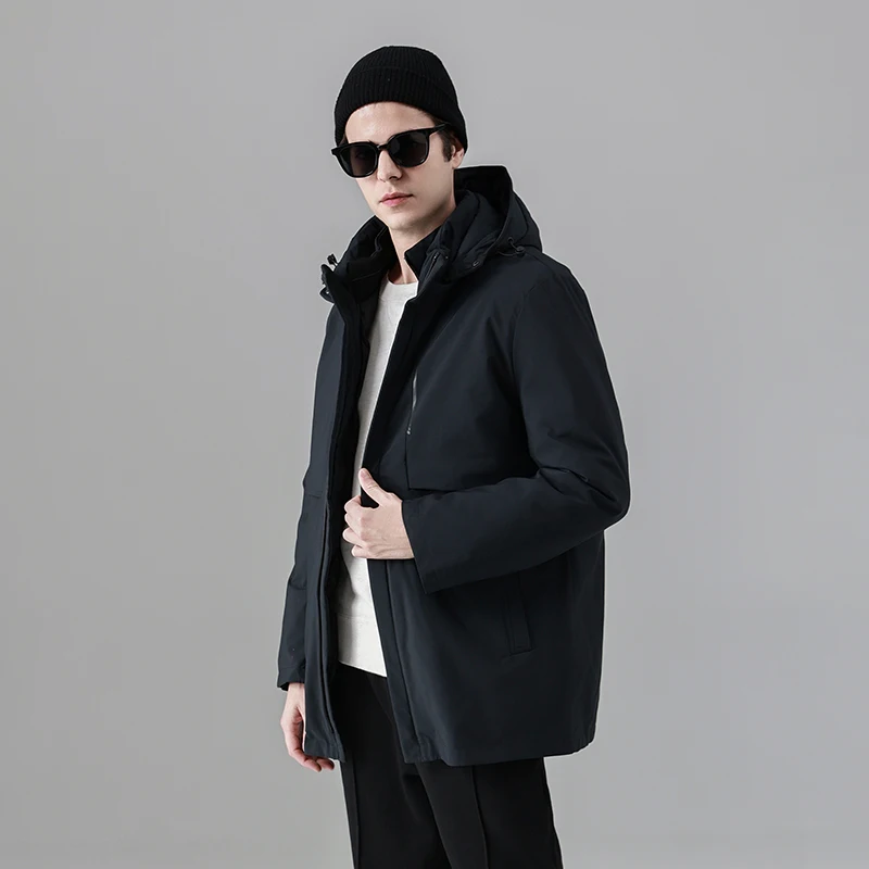 

Новая мужская утепленная пуховая куртка 2025 года средней длины со съемными элементами для мужчин среднего и старшего возраста, больших размеров