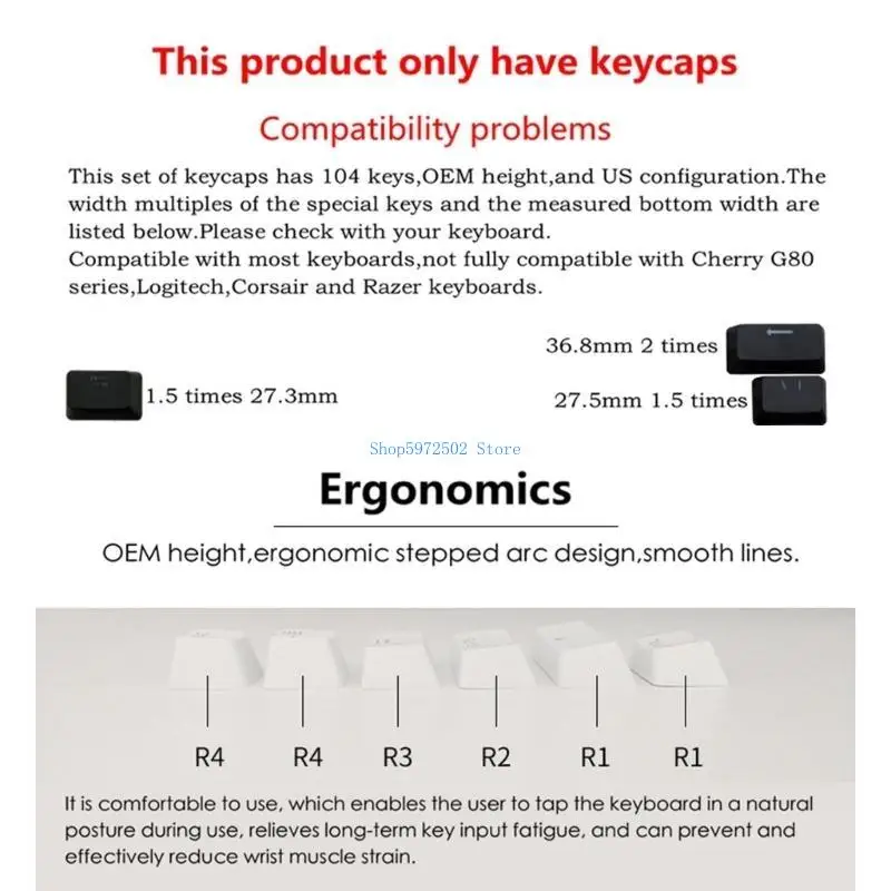 Y3NC 104Keys/Set Transparent ABS Russian Korean Keycap for DIY Mechanical Keyboard