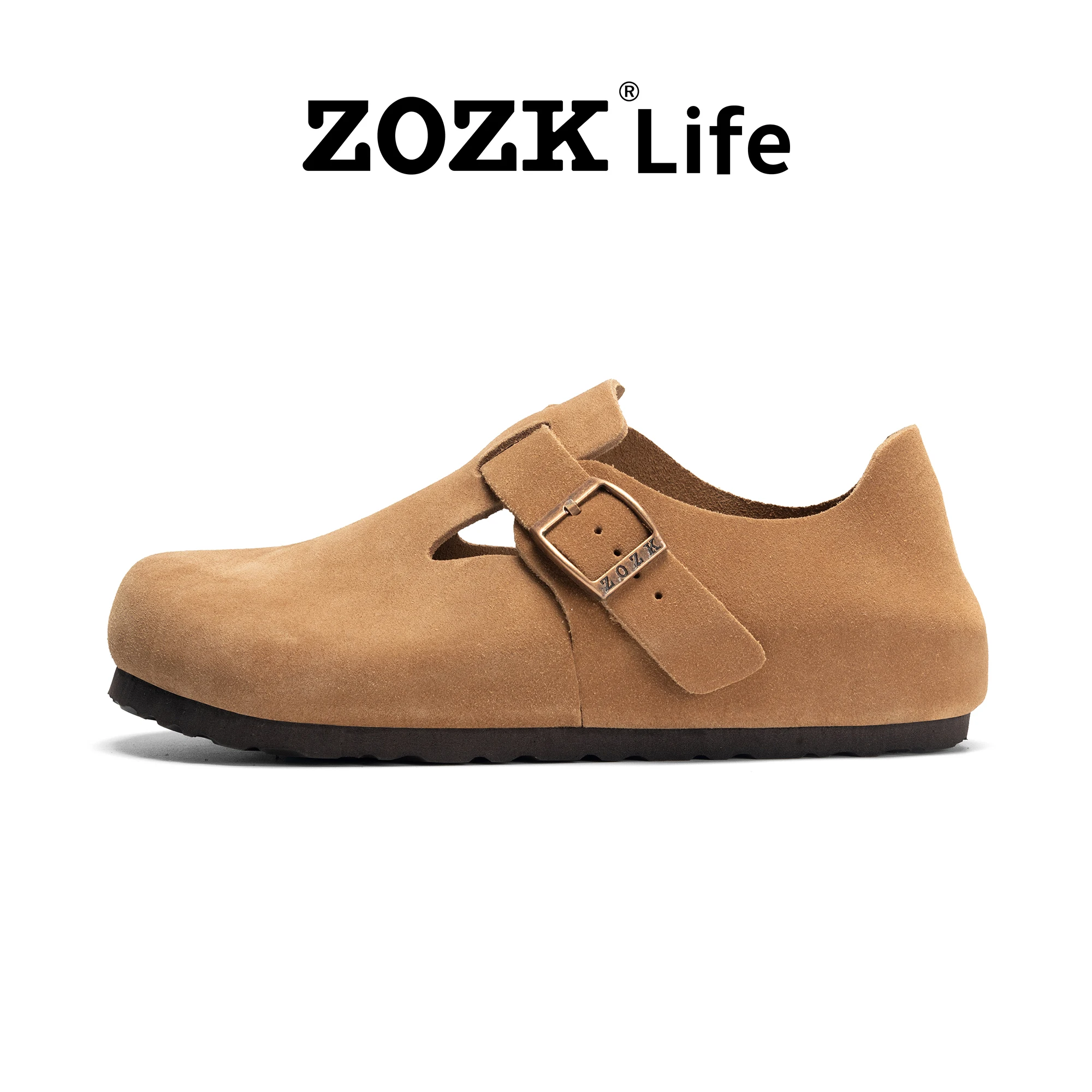 

ZOZK Life Men’s Genuine Leather Closed Toe Clogs, Thin Sole Slip-On Casual Shoes with Adjustable Buckle, 4 Colors Available