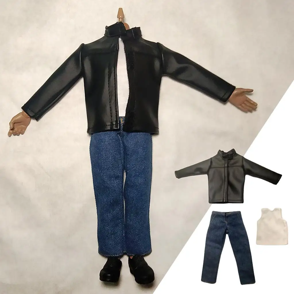 Veste en cuir décontractée pour figurines d'action, vêtements en jean trempés, 1:6, 12 po