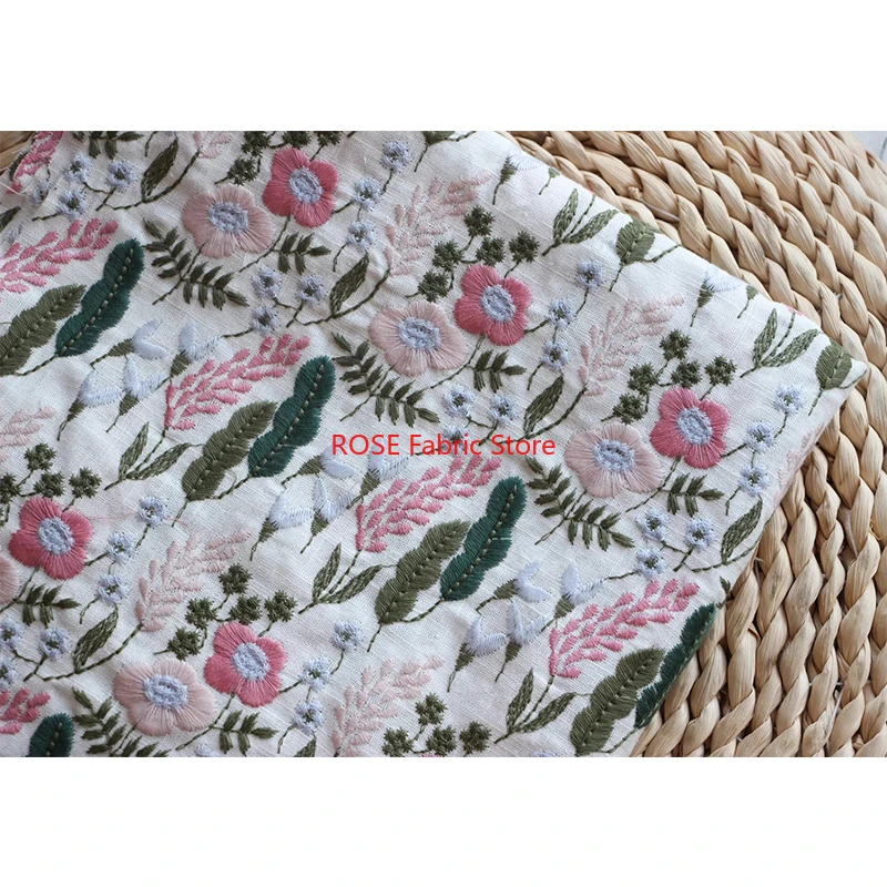 

Plants and flowers Embroidered Cotton and Linen Fabric Sofa Pillow Tablecloth DIY Handmade Fabric Japanese style