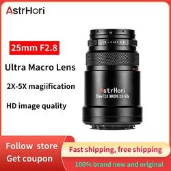 AstrHori 25mm F2.8 2X-5X Professional Macro Full Frame Manual Focus Lens For Nikon Z Canon RF Fuji X Leica L Mount Camera Lens