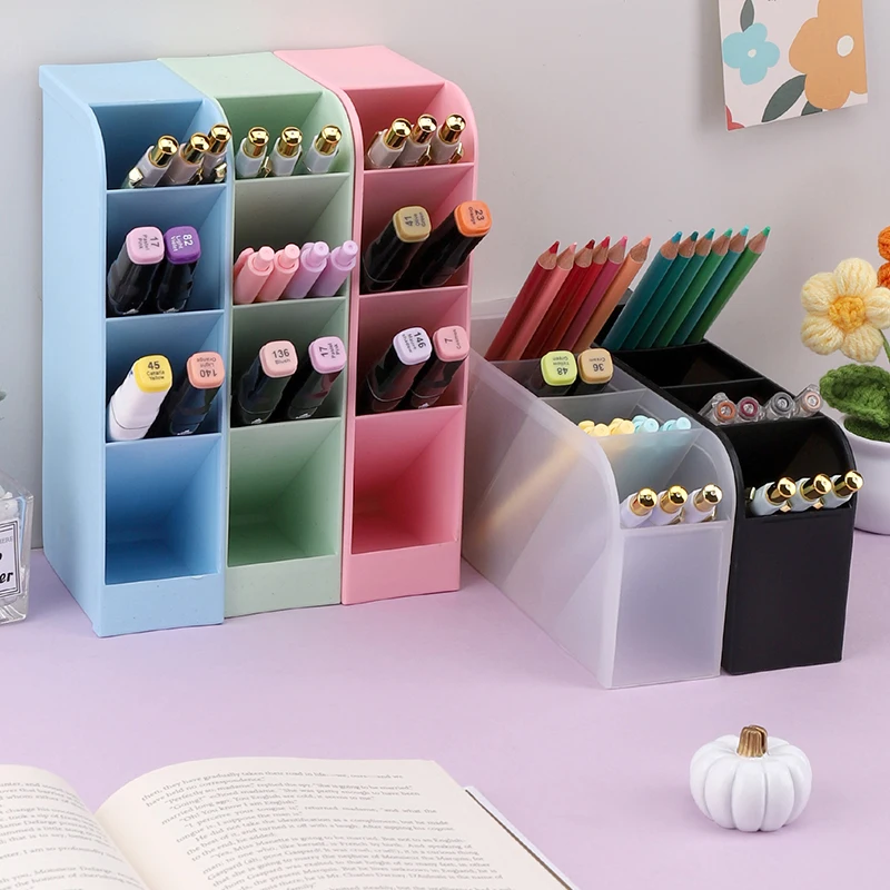 Multi-Layer Style Pen Holder Desktop Storage Case Simple & Versatile Four Grid Diagonal Insertion Makeup Brush Lipstick Storage