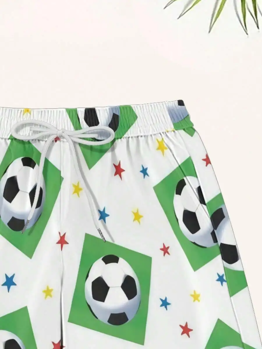 

Mens Beach Shorts Quick Dry Breathable Soccer Star Print Drawstring Waist Casual Sport Shorts