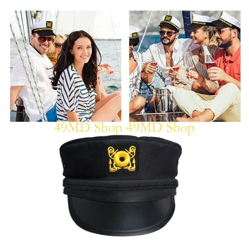49MD Adult Yacht Boats Ship Sailor Captain Costume Hat Cap Black Captain Hat Unisex