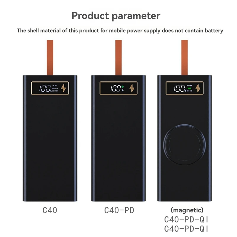 DIY Power Case Box 40x18650 Battery Pack with LED Lighting and Advanced Charging Protocols Detachable Battery Case C