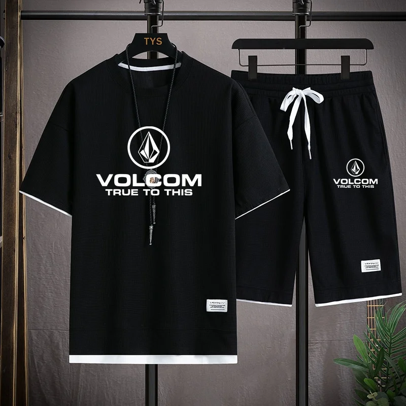 Summer VOLCOM Men\'s Tracksuit T-shirt + Shorts Suit Sports Print Casual Fashion Short-sleeved T-shirt Suit Men\'s Jogging Suit