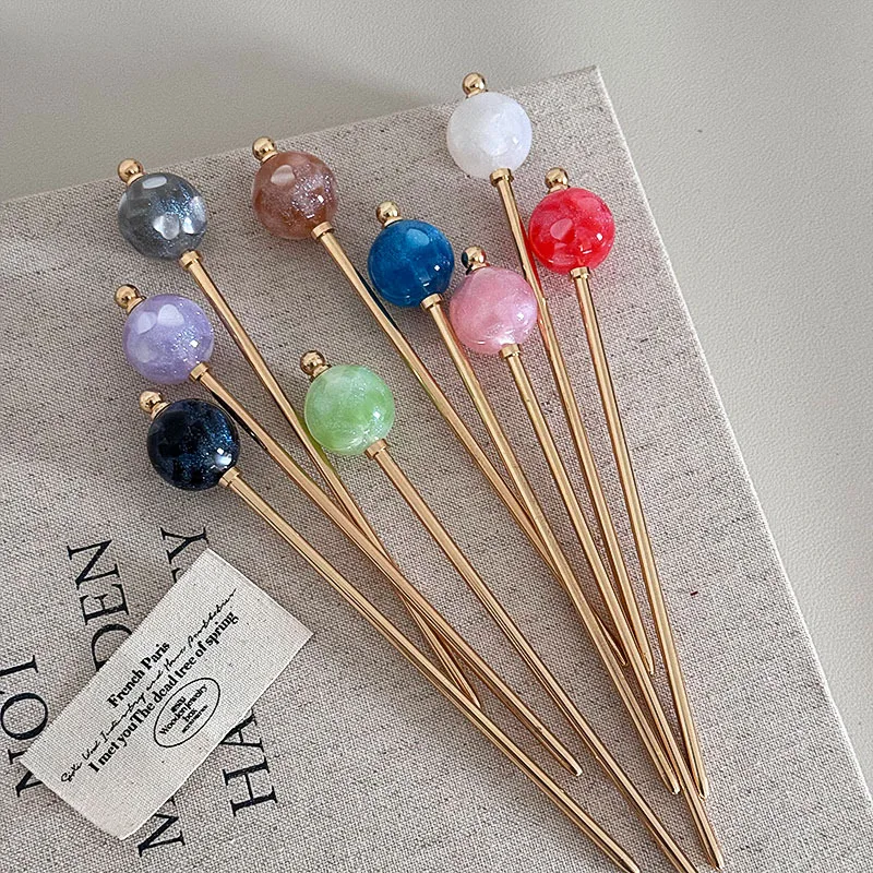 New Chinese Style Minimalist Candy Color Ball Metal Hairpin Bun Lazy Updo Gadget Daily Wear Hairpin Hair accessories