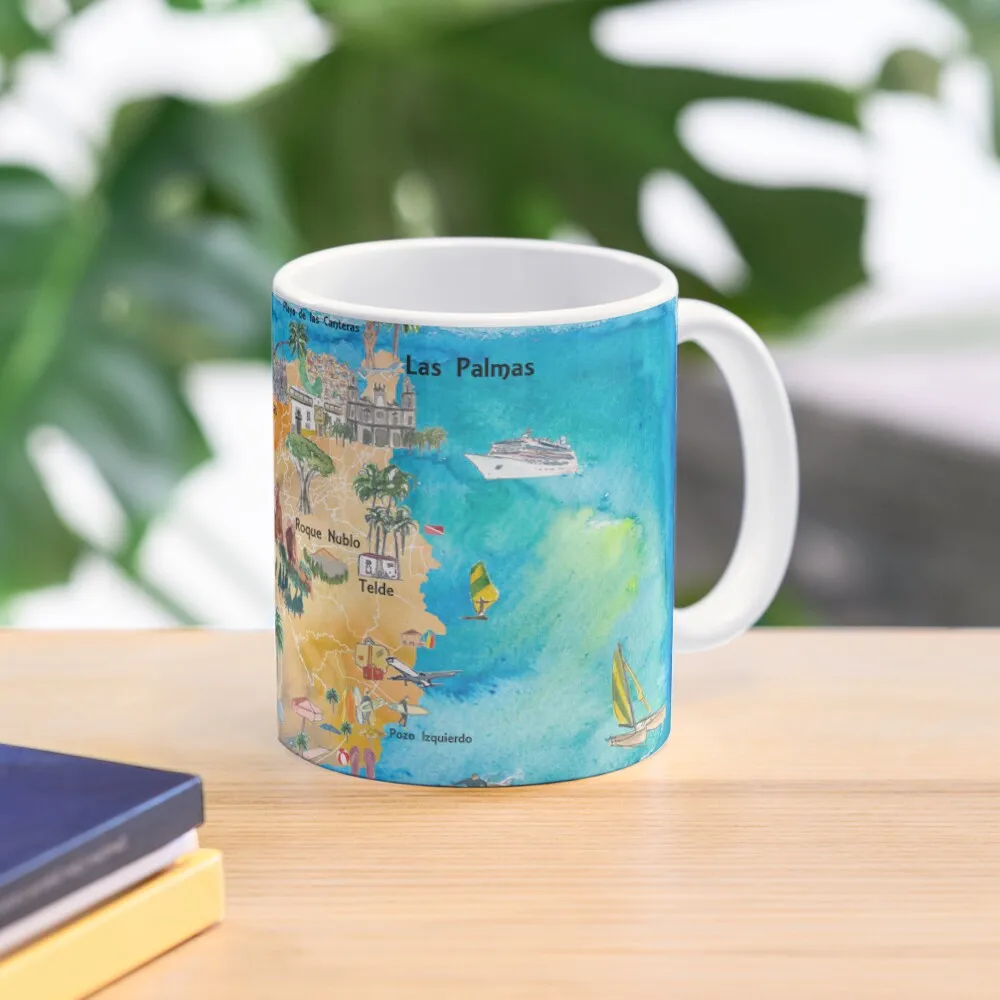 Gran Canary Canarias Spain Illustrated M  Mug Handle Round Photo Coffee Drinkware Tea Design Printed Cup Gifts Image Simple