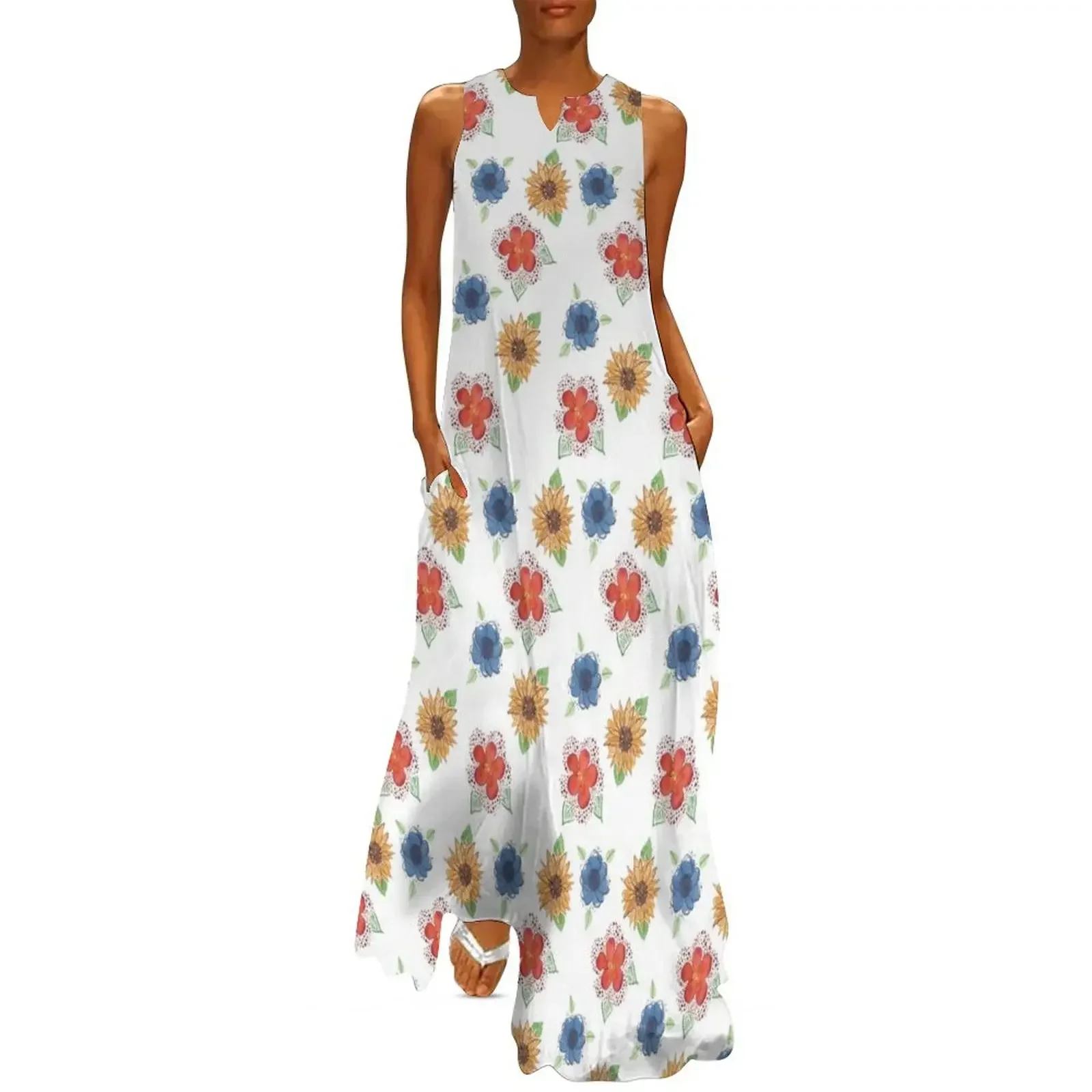

Watercolor Flowers Long Dress summer dress Summer women's clothing Evening gown Dress