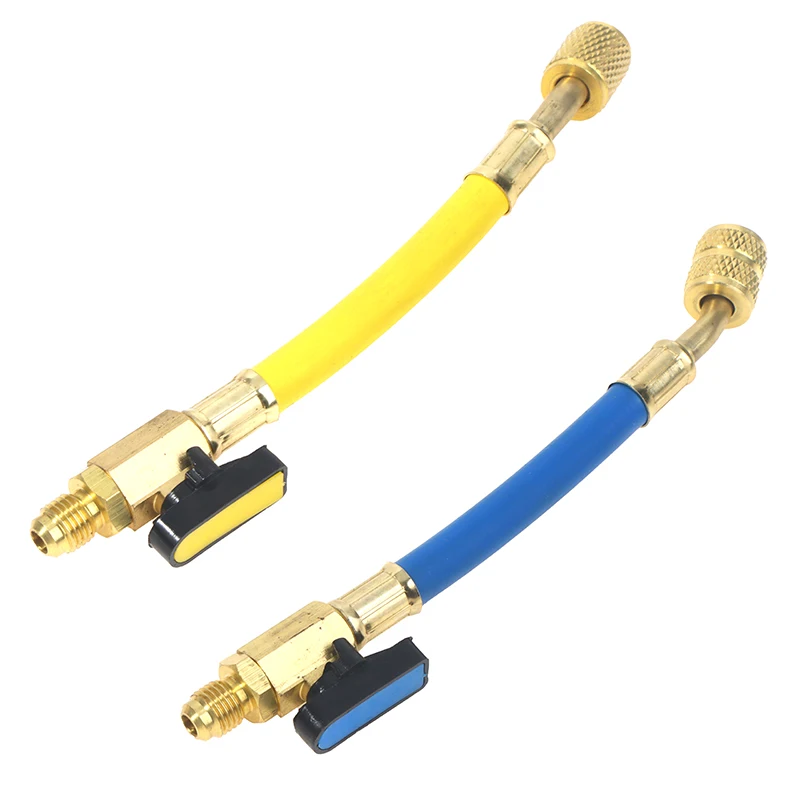Mangueras de aire acondicionado de 1/4 "SAE * 5/16SAE R22 R134A R410A, herramientas de refrigerante de CA, adaptador de válvula de bola de cierre en ángulo de refrigerante