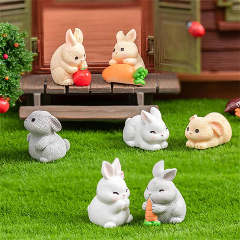 Cute Cartoon Rabbit Carrot Tomato Figurine Miniature Landscape DIY Home Decoration Accessories Desktop Small Car Ornament Gifts