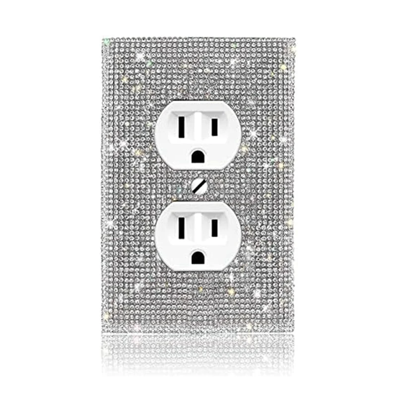 ABAE – 10 Stück Lichtschalter-Abdeckungen und Steckdosen, Bling Strass-Wandplattenabdeckungen, silberne Bling Strass-Wandplattenabdeckungen