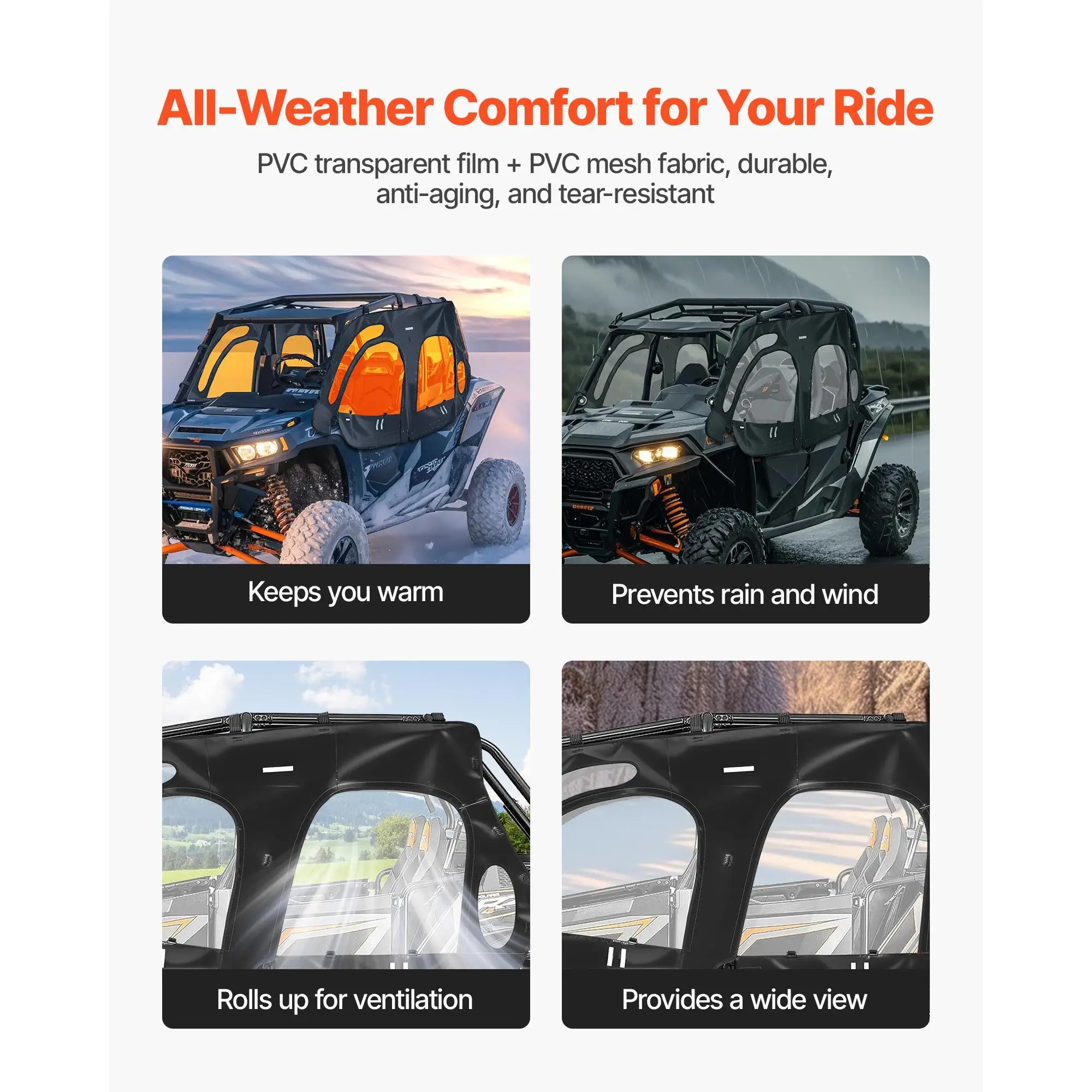 Cab Enclosure Upper Doors, Compatible with Polaris RZR XP4 1000/Turbo 2014-2023, Soft Upper Doors, Windproof Upgraded Zipper UTV