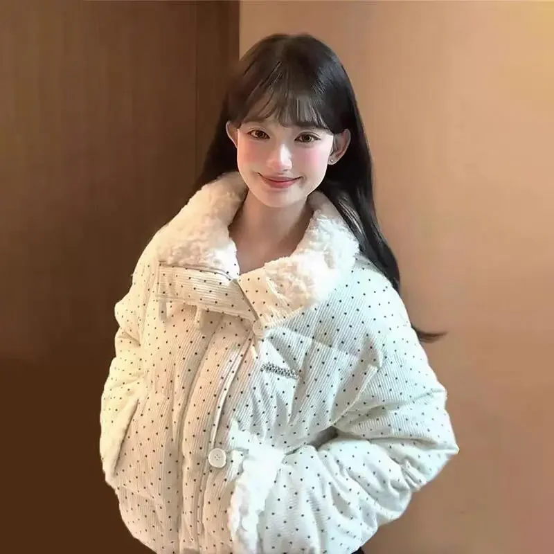 

Американское пальто в стиле ретро, женская пуховая хлопковая одежда, зимняя утолщенная куртка с меховым воротником, милое трендовое утягивающее теплое хлопковое пальто