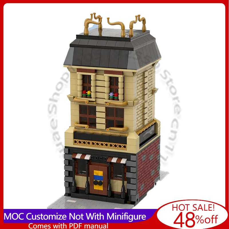 1082 Piezas de Ladrillos de Construcción, Serie Modular, Casa de Estilo Antiguo Decorada con un Toque Dorado, MOC Personalizable, Juguete Modular DIY para Regalos Navideños