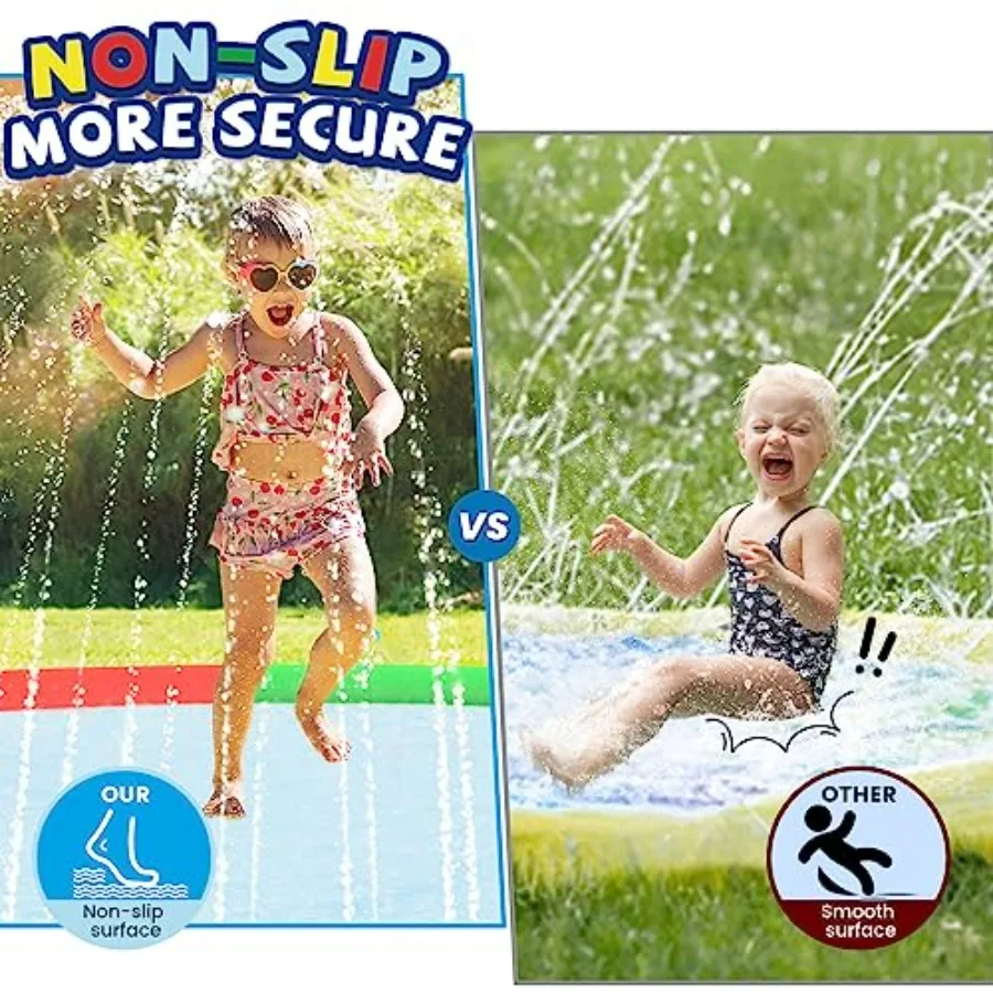 13 FT Large Splash Pad for Ages 4-8, Non-Slip PVC Blue Outdoor Yard Splash Pad with Reinforced Edges for Summer Family Fun