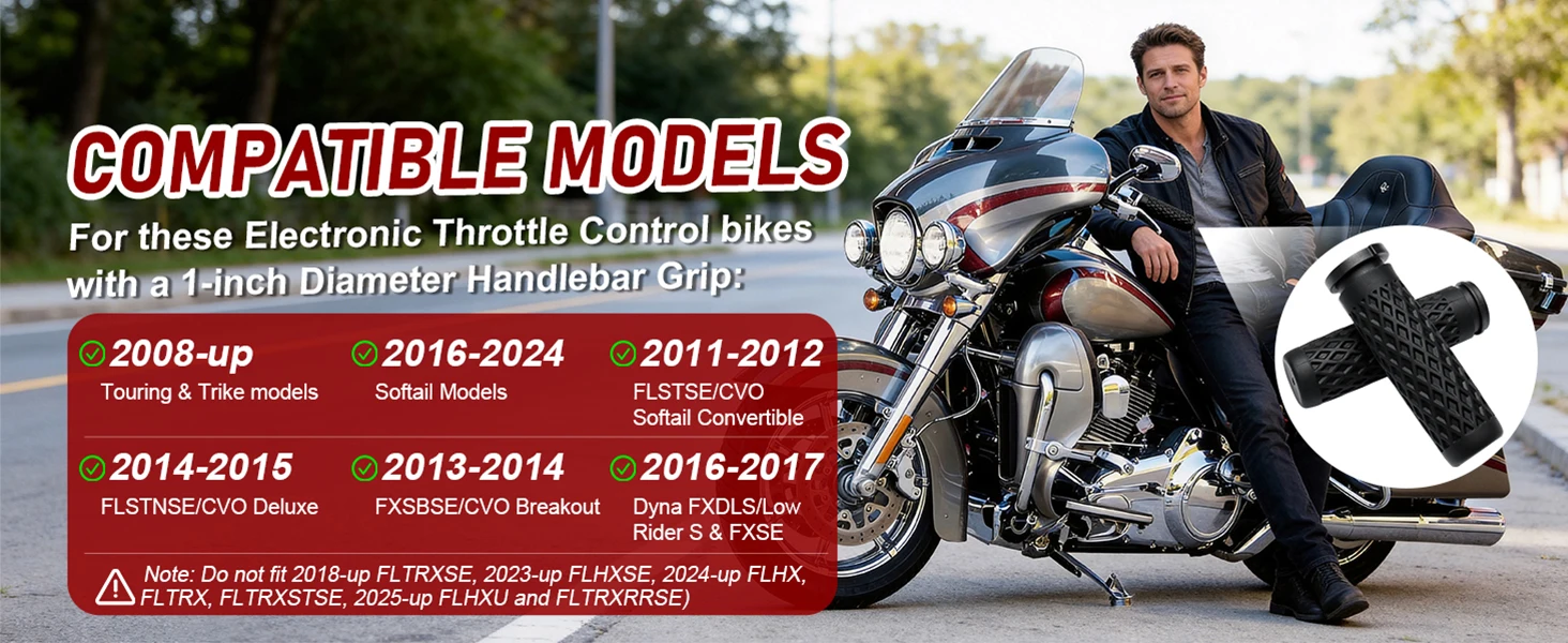 1" Silikon-Lenkergriffe für Harley Touring & Trike ab 2008, Softail 2016-2024, Low Rider S & FXSE 2016-2017 – Detail 1