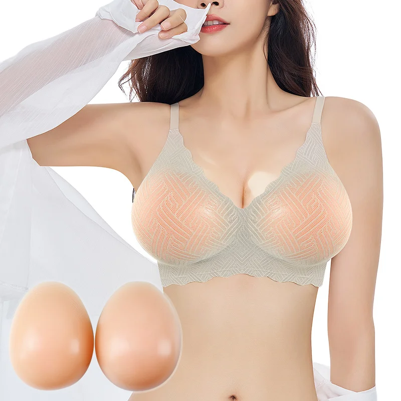 

LERVANLA Silicone Fake Chest Underwear 2-in-1 Small Chest Display Big Chest Mat Women's Wireless Lace Push Up Bra