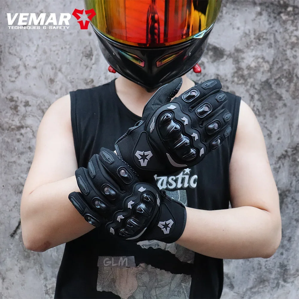 VEMAR Sommer Motorrad Handschuhe Männer Schwarz Voll Finger Touchscreen Radfahren ATV MTB Guantes Moto Luvas Fahrrad Reiten Handschuh Frauen Rot – Detail 1