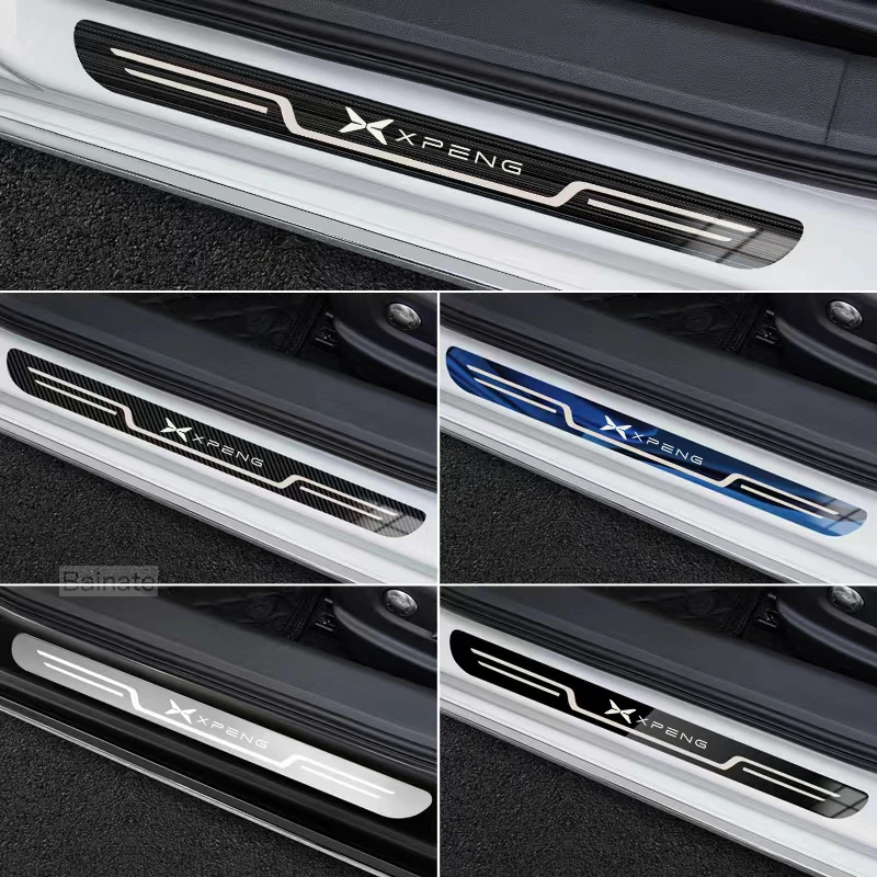 Car Stainless Steel Door Sill Scuff Plate, Carbon Fiber Threshold Protective Sticker For XPENG G6 P7 G9 MONA M03 G3 P5 2024 2025