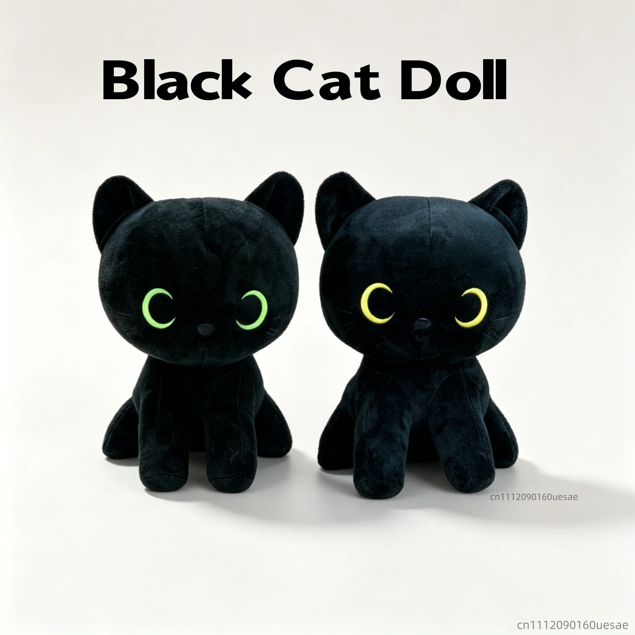 Classic Sitting Posture Black Cat Plush Toy Lovely Yellow Eyes Green Eyes Cat Stuffed Anima Dolls Children Birthday Gifts