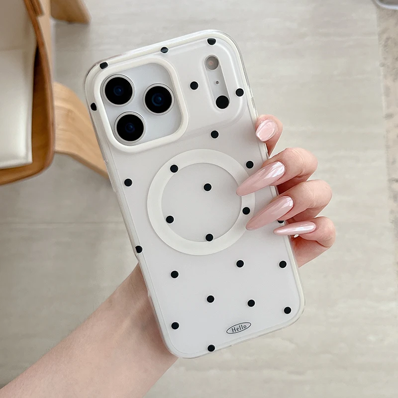 Modne etui na telefon z motywem w kropki, obsługujące bezprzewodowe ładowanie, kompatybilne z iPhone 18, 17, 16, 15, 14 Pro Max, z funkcją Magsafe, 2 w 1, tylna obudowa. — zdjęcie produktu 2