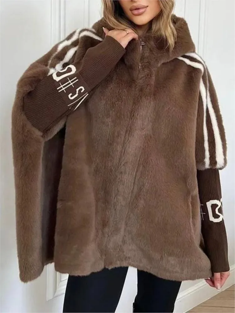 Autumn And Winter New Fashion Casual Jacket Women's Commuting Loose Hooded Zipper Stitching Versatile Long-sleeved Jacket