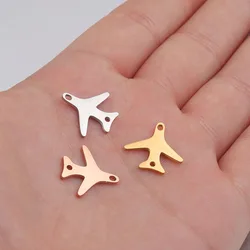 10pcs/Lot Stainless Steel Mirror Polish Airplane Charms Pendants Connector Two Holes For DIY Bracelet Necklace Jewelry Making