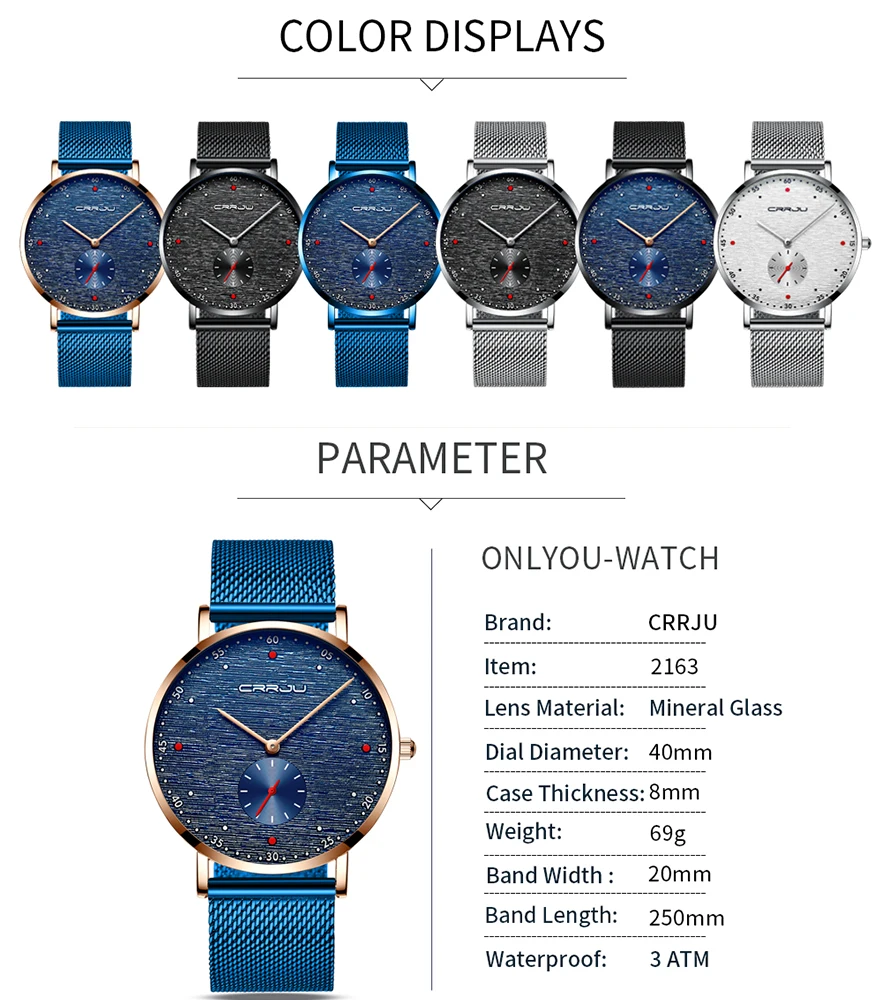 CRRJU Watch Top Brand Luxury Watch Men Stainless Steel Business Clock Waterproof Watches Mens Luxury Sport Quartz Wrist Watch
