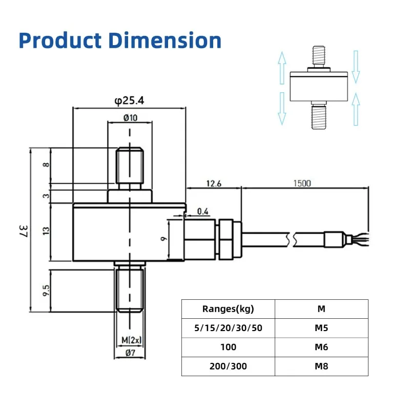 Mini Load Cell Double Bolt Force Sensor for Compression Tension Industrial Testing Hopper Scale Robot  Capsule 10kg 50kg 100kg