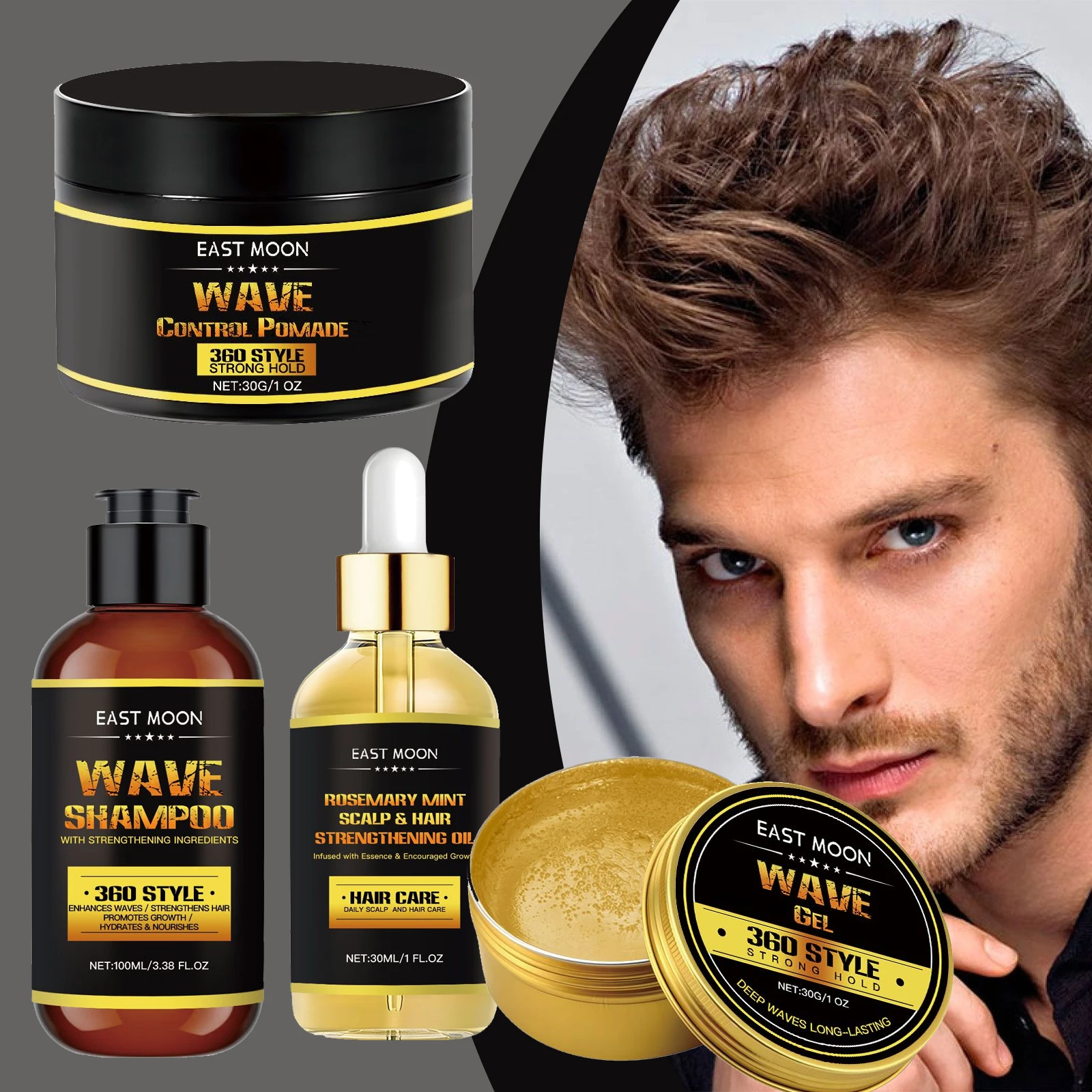 

Men Hair Thickening Shampoo Oil Wax Styling Kit Hair Care Volumizing Anti-Thinning Wavy Hair Styling Strengthens Roots Promotes
