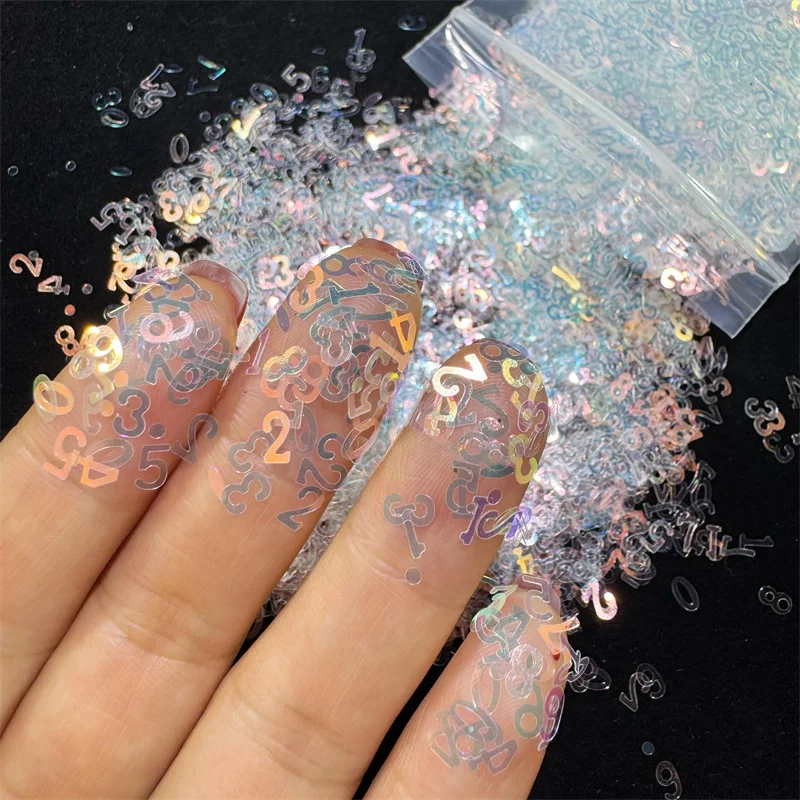 Lentejuelas holográficas con purpurina, formas numéricas para Resina epoxi, copos de purpurina láser, decoración de uñas DIY, 10g por bolsa