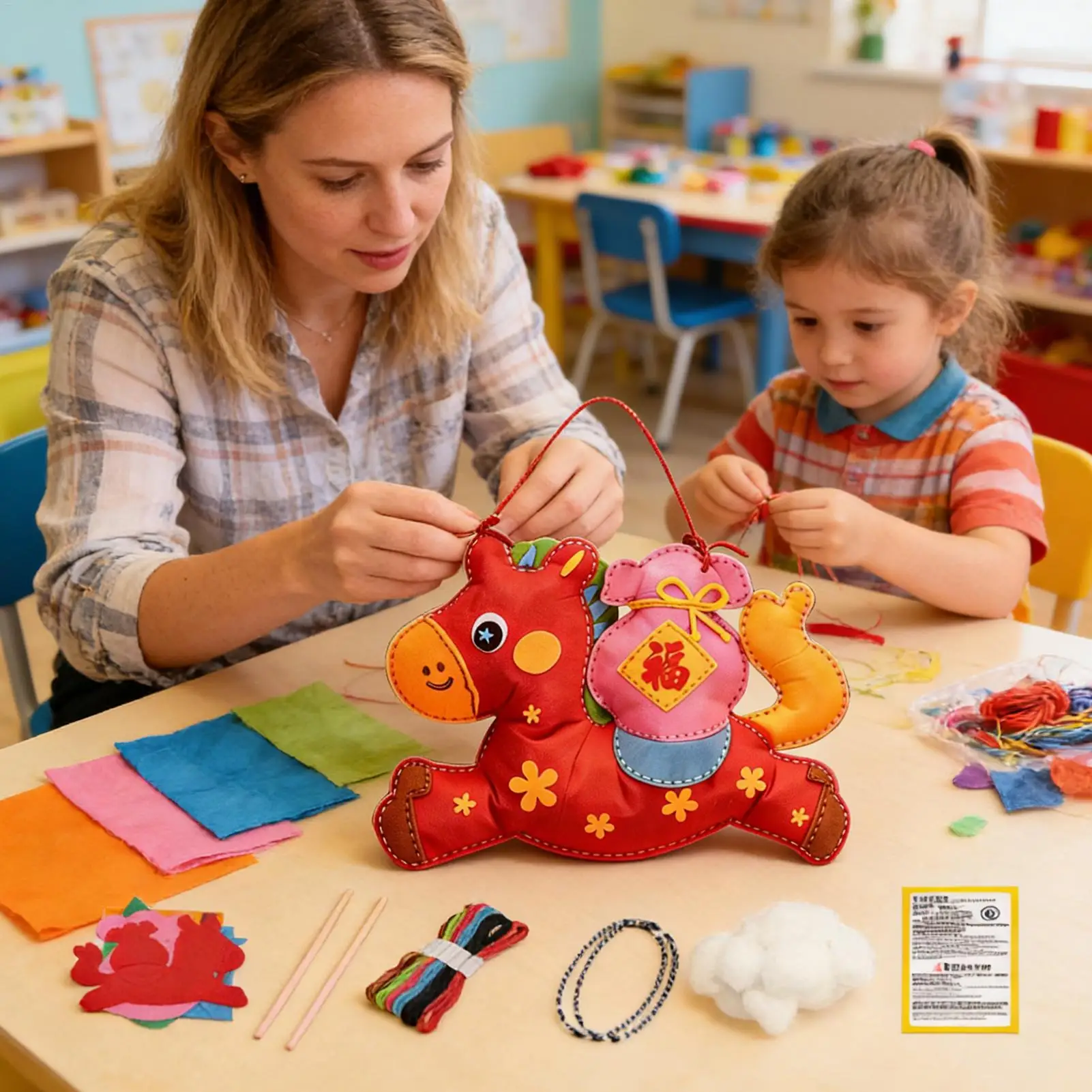 

Набор для ручного шитья с тематикой лошади, портативный, для детского творчества, для мальчиков и девочек, для ежедневных развлечений, на день рождения, Новый год, праздники