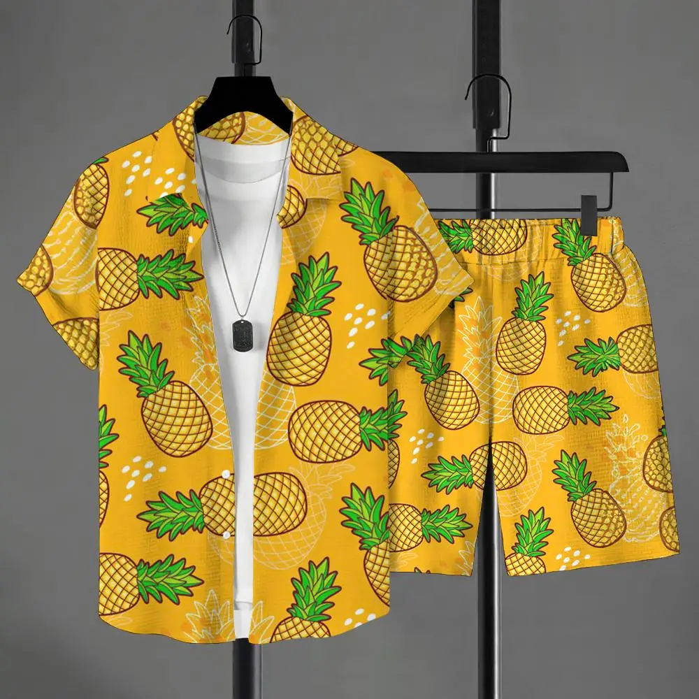 Hawaiian fruits shirt set Men's Short-sleeved Shirt Summer Short-sleeved Shirt Beach Shorts Men's Suit Street Casual y2k Shorts