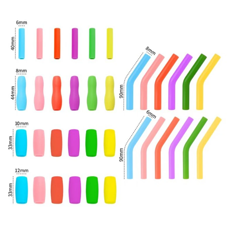 Silicone Straw Tip Cover, Straw Cap, Anti-Scratch Tongue, Anti-Scalding Sucção Tip, 6mm, 8mm, 10mm, 6pcs