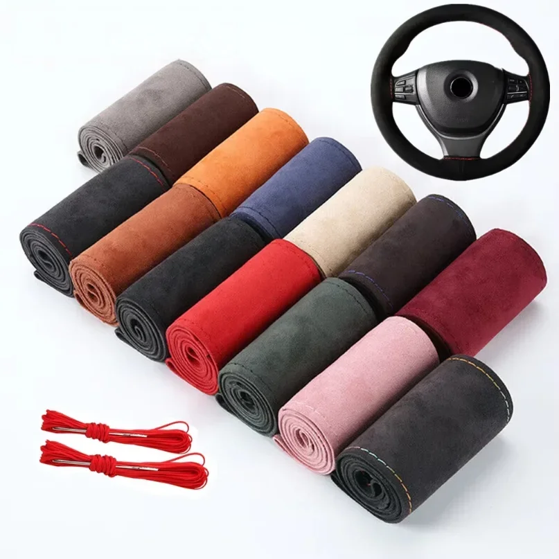 Funda de Volante de Cuero Premium con Trenzado, Universal, 38cm, Antideslizante, Cosida a Mano