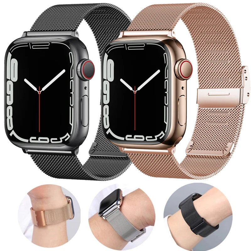 Bracelet milanais pour Apple Watch 9 8 7 SE 6 5 Se3 40mm 44mm 45mm 41mm Ultra 2 3 49mm, pour IWatch série 11 10 46mm 42mm