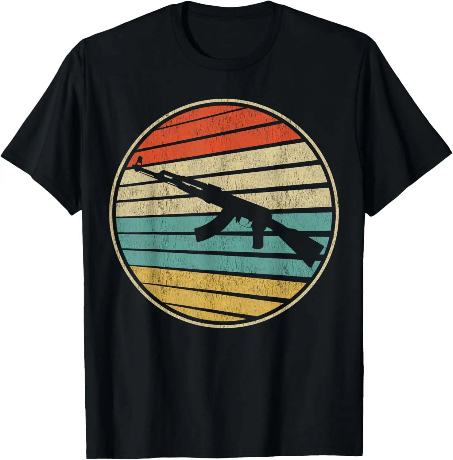 Gun Lover Vintage 70s 80s AK-47 Assault Rifle T-Shirt 100% Cotton O-Neck Short Sleeve Summer Casual Mens T-shirt Streetwear